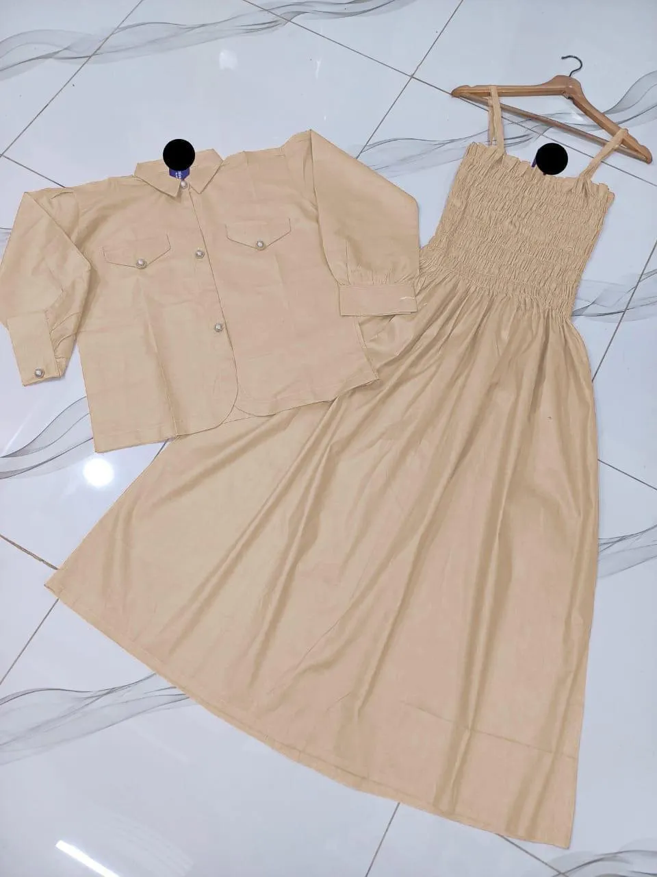 Kaaj Button Coati With Gazer Romper Frock - 2 Pcs