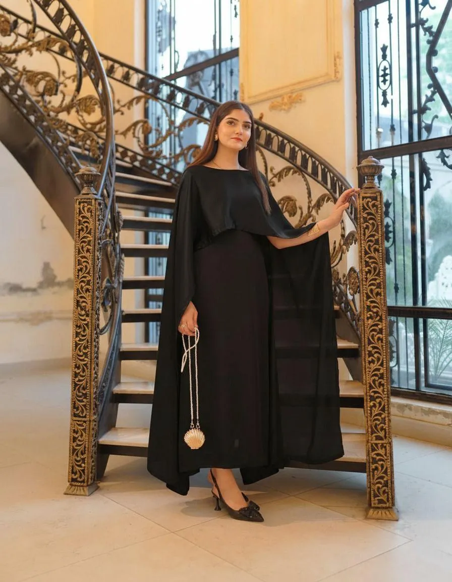 2 Pcs Women's Stitched Shamoz Silk Plain Maxi And Jacket