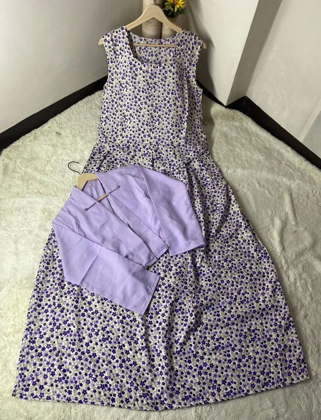 Purple Printed Maxi and Jacket Set - 2 Pcs of Swiss Lawn Elegance
