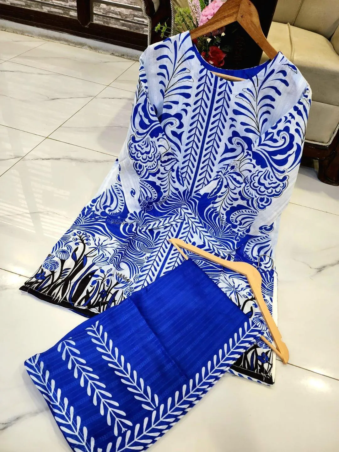 2 Pcs Women's Stitched Swiss Lawn Printed Co-Ord Set