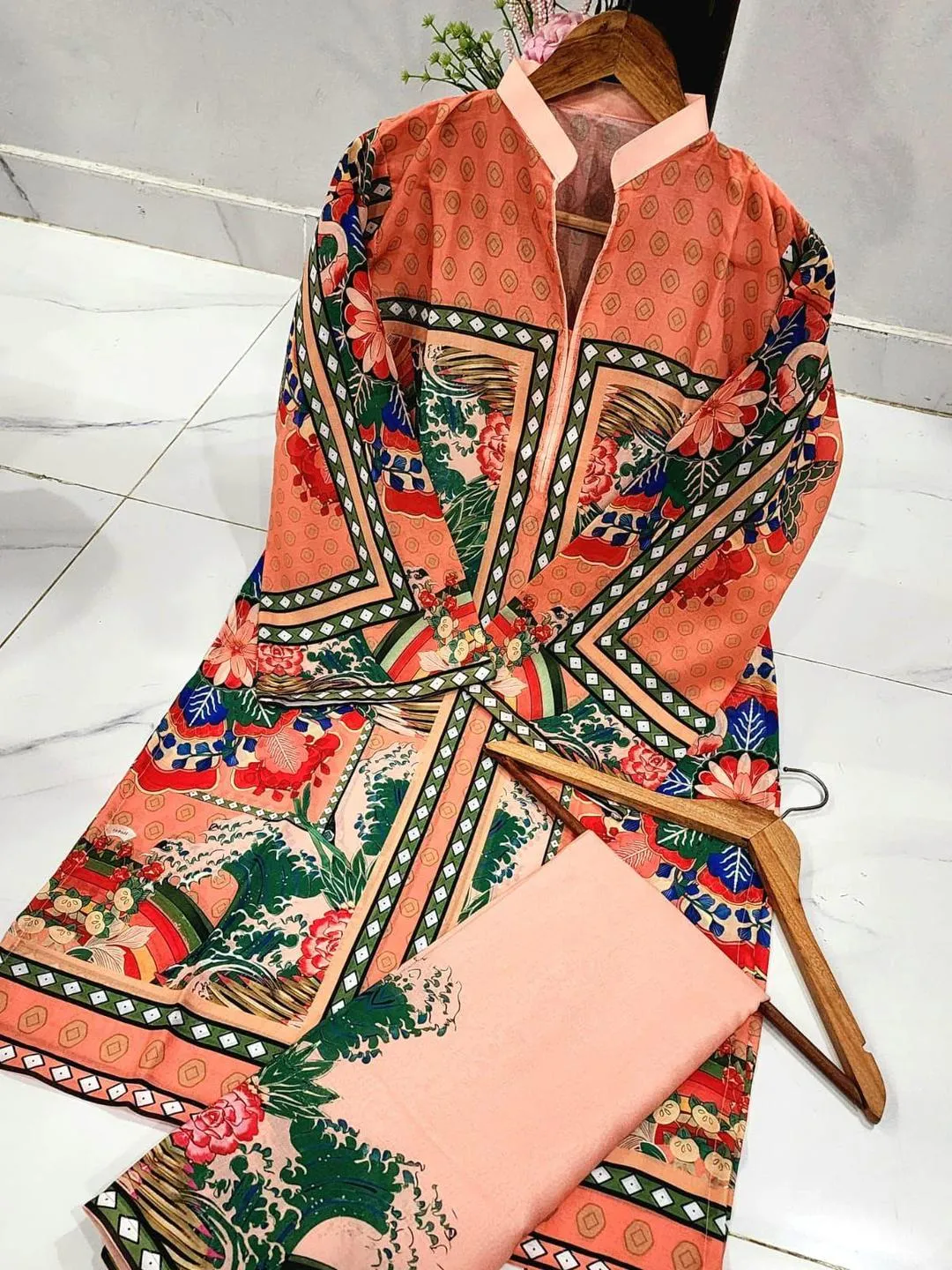 2 Pcs Women's Stitched Swiss Lawn Printed Co-Ord Set