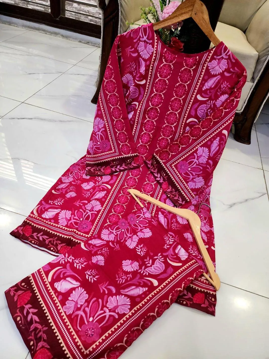 2 Pcs Women's Stitched Swiss Lawn Printed Co-Ord Set