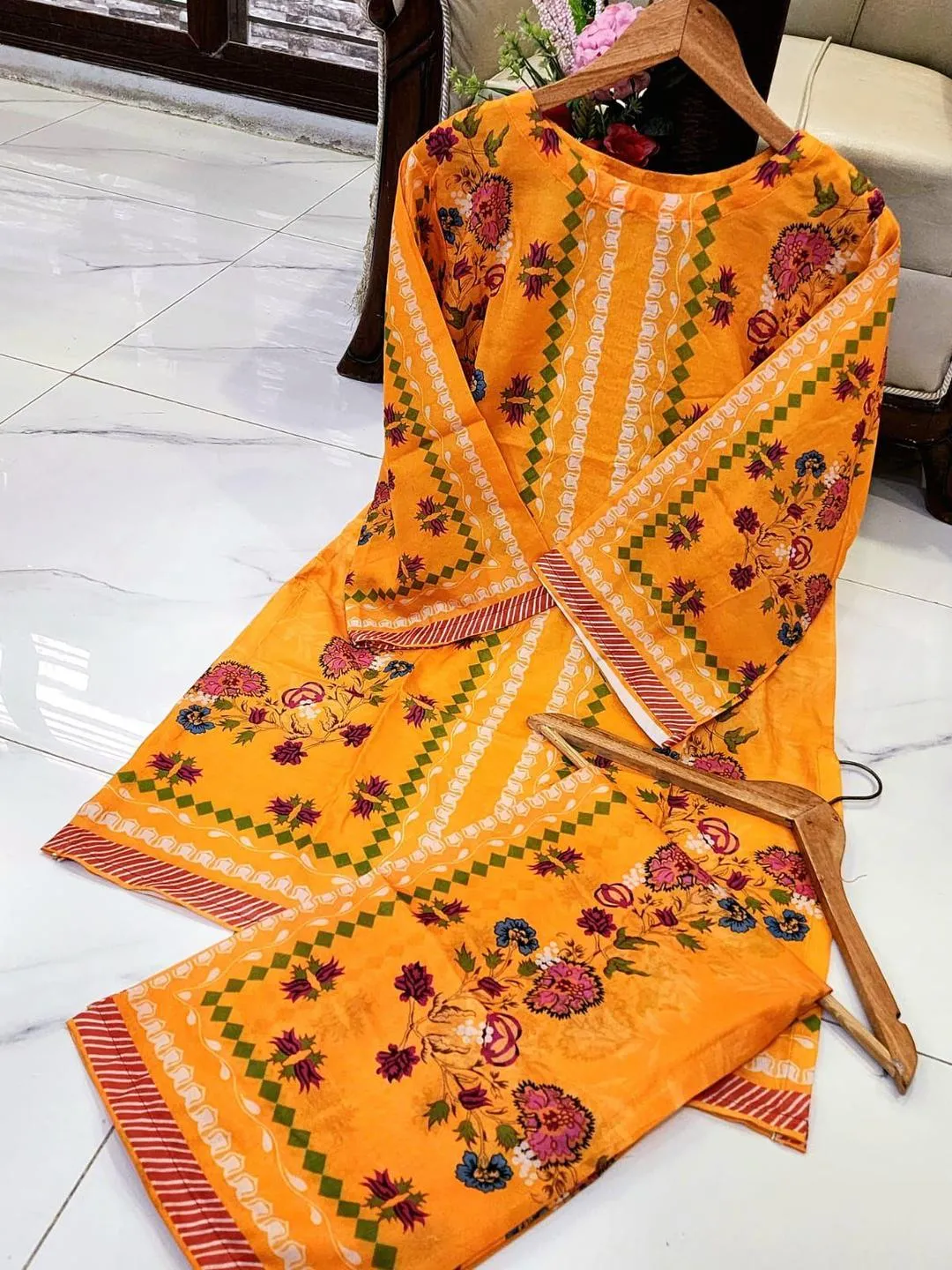 2 Pcs Women's Stitched Swiss Lawn Printed Co-Ord Set