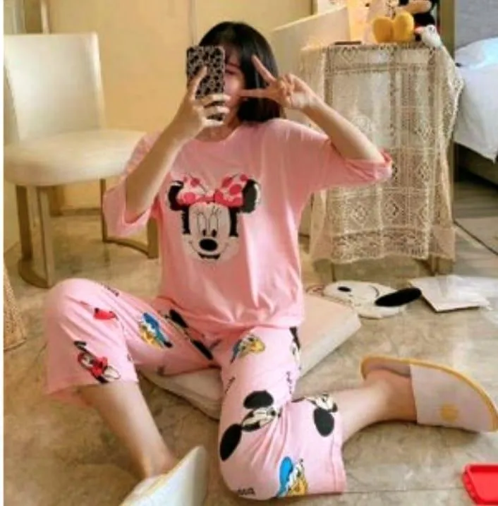 2 Pcs Women's Stitched Jersey Printed Tracksuit