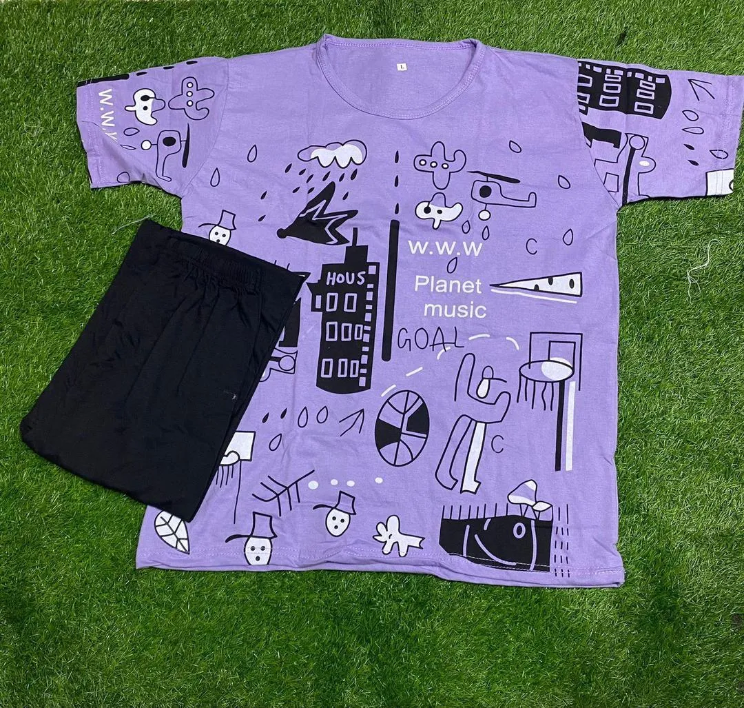 2 Pcs Women's Stitched Jersey Printed Tracksuit