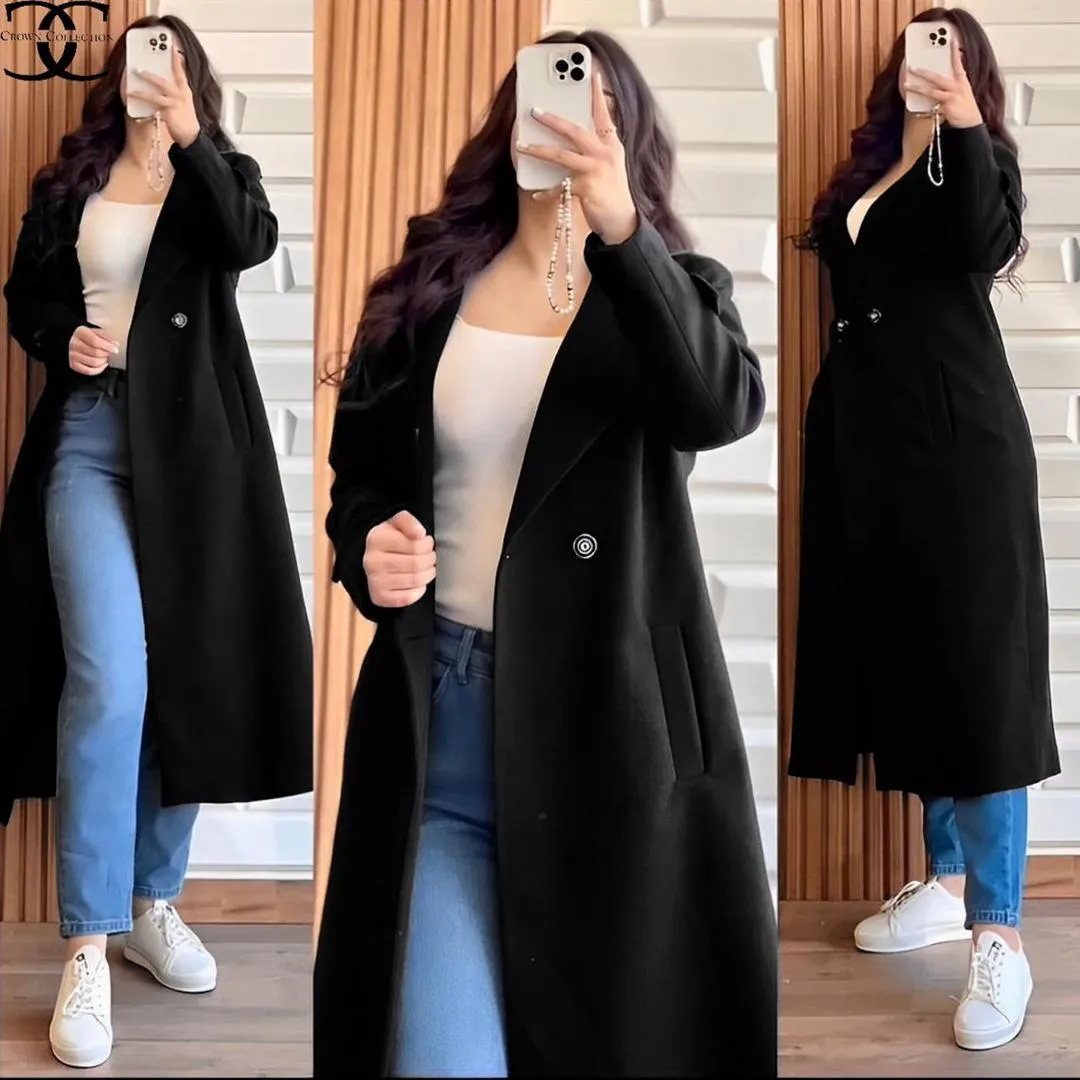Stylish Black Fleece Overcoat - 1 Pc Women's Stitched Fashion