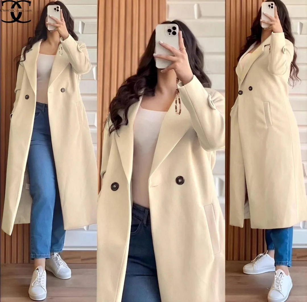 Women's Fleece Overcoat with Pant Style Trouser - 1 Pc Casual Outerwear in Beige