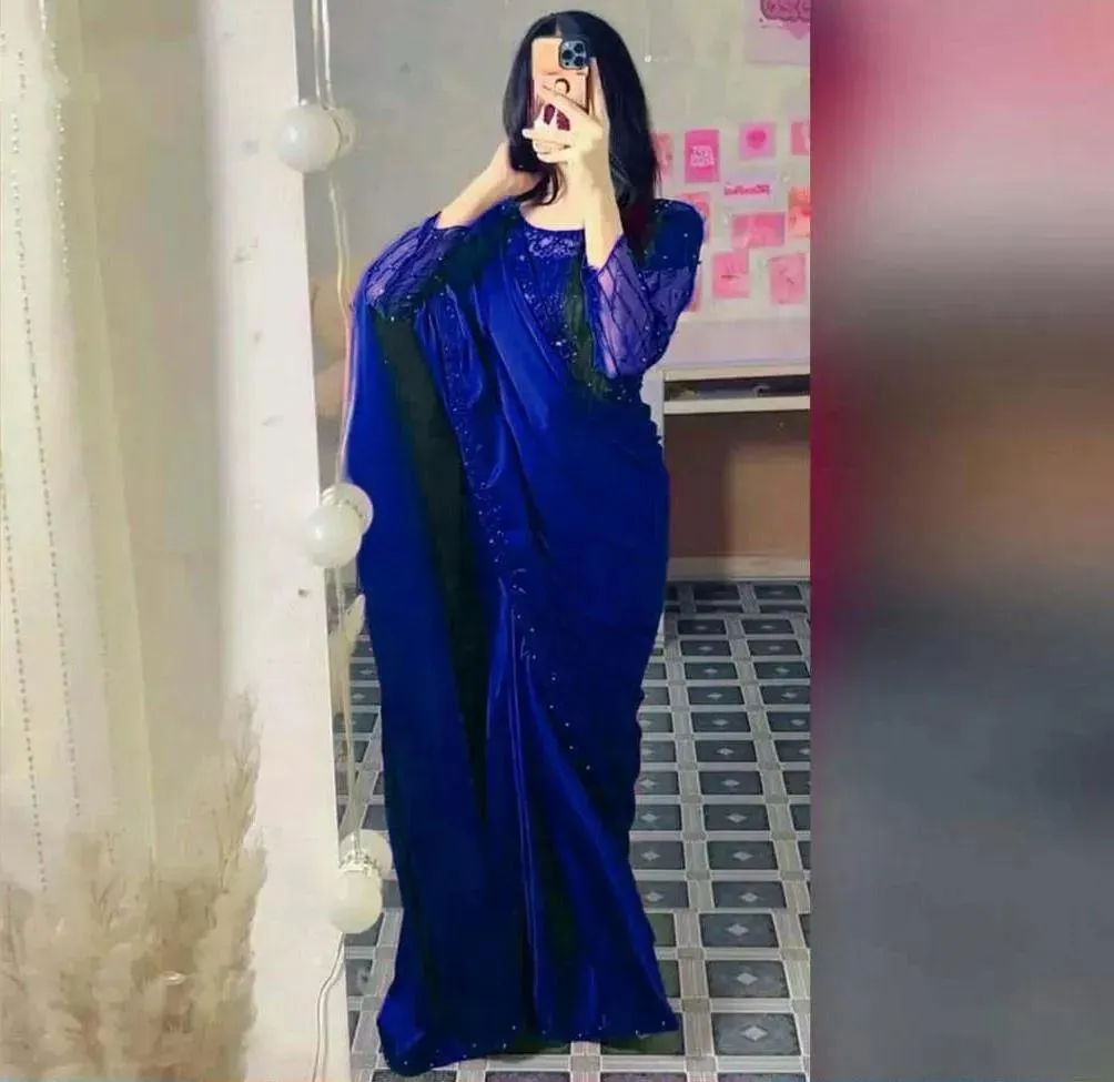 Stitched Saree - 1 Pc Blue Embroidered Silk Elegance