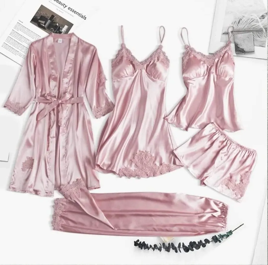Silk Plain Comfortable And Lightweight Nightwear Set