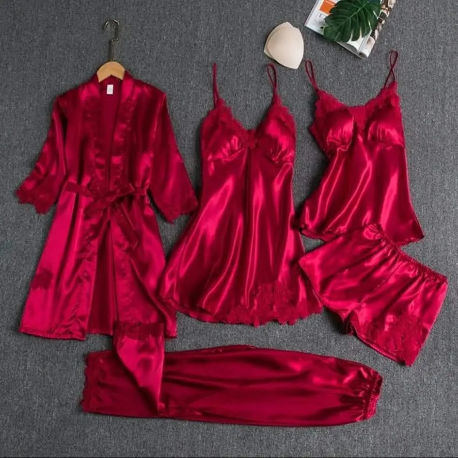 Silk Plain Comfortable And Lightweight Nightwear Set