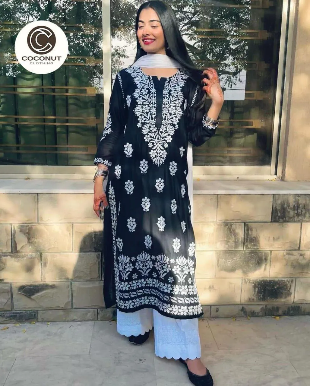 1 Pc Women's Stitched Linen Chikankari Embroidered Shirt