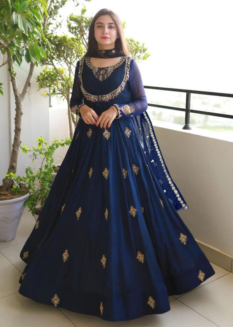 Exquisite 3 Pcs Women's Stitched Embroidered Chiffon Maxi Suit with Dupatta and Trouser