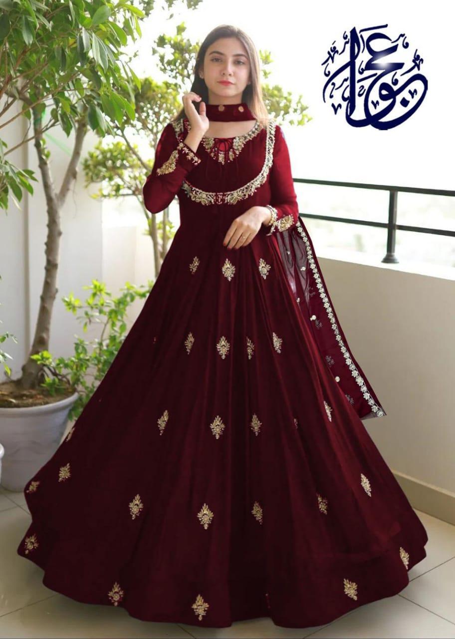 Exquisite 3 Pcs Women's Stitched Embroidered Chiffon Maxi Suit with Dupatta and Trouser