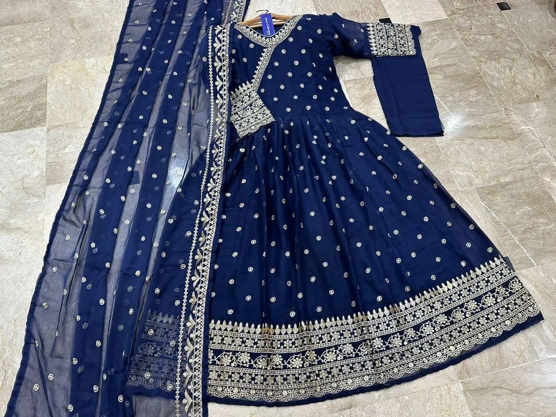 3 Pcs Women's Stitched Chiffon Embroidered Maxi Suit