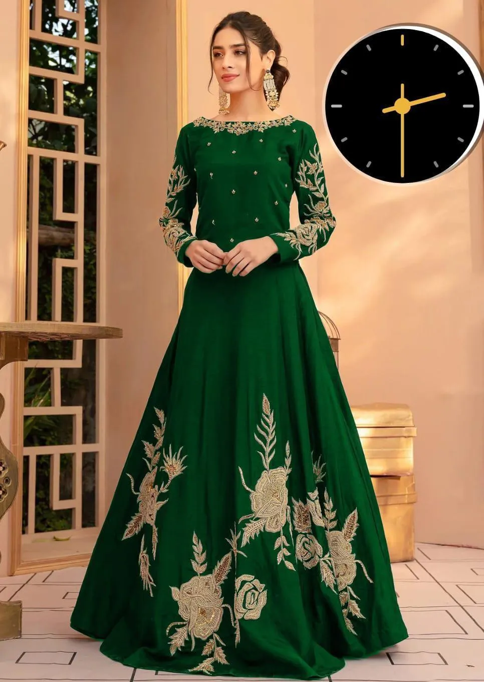 1 Pc Women's Stitched Shamoz Silk Embroidered Maxi 