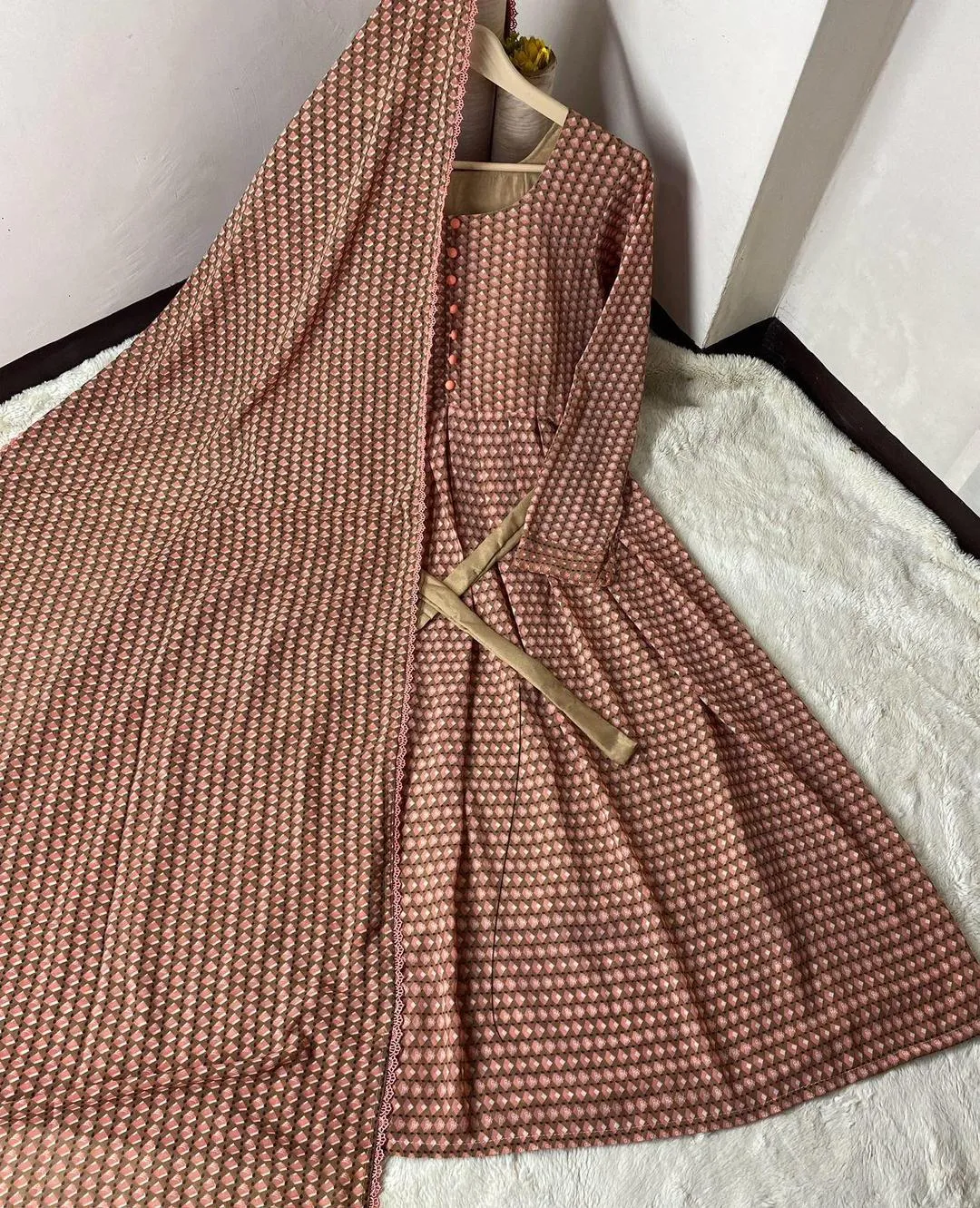 Stylish Red Printed Chiffon Maxi Set - 2 Pcs