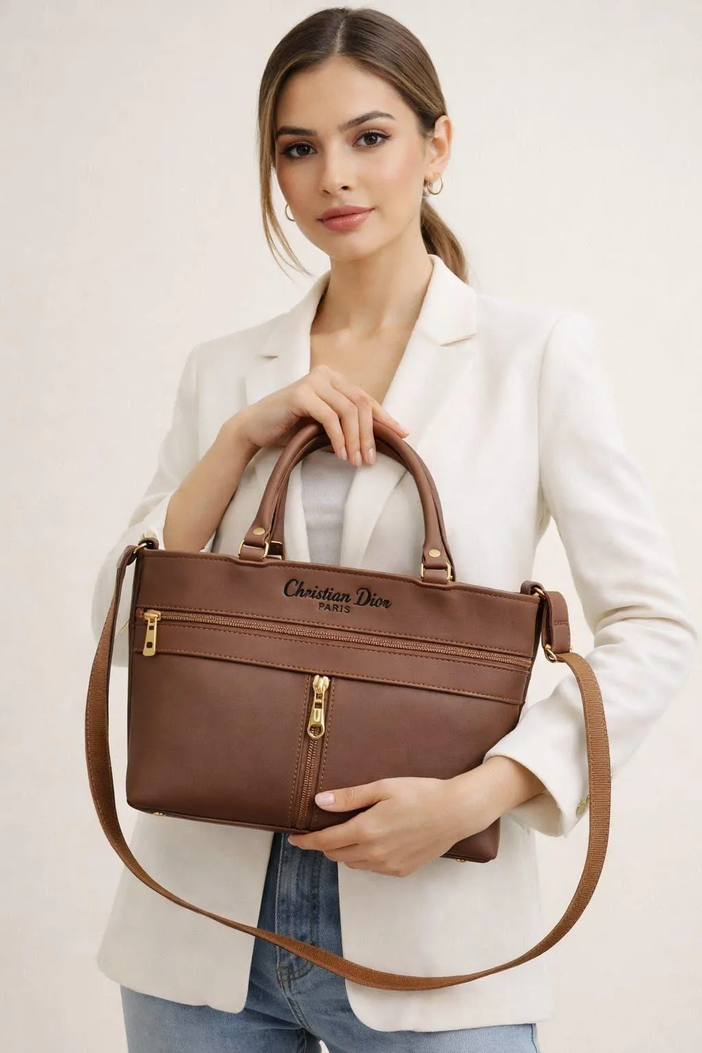 Women's Leather Plain Shoulder Bag
