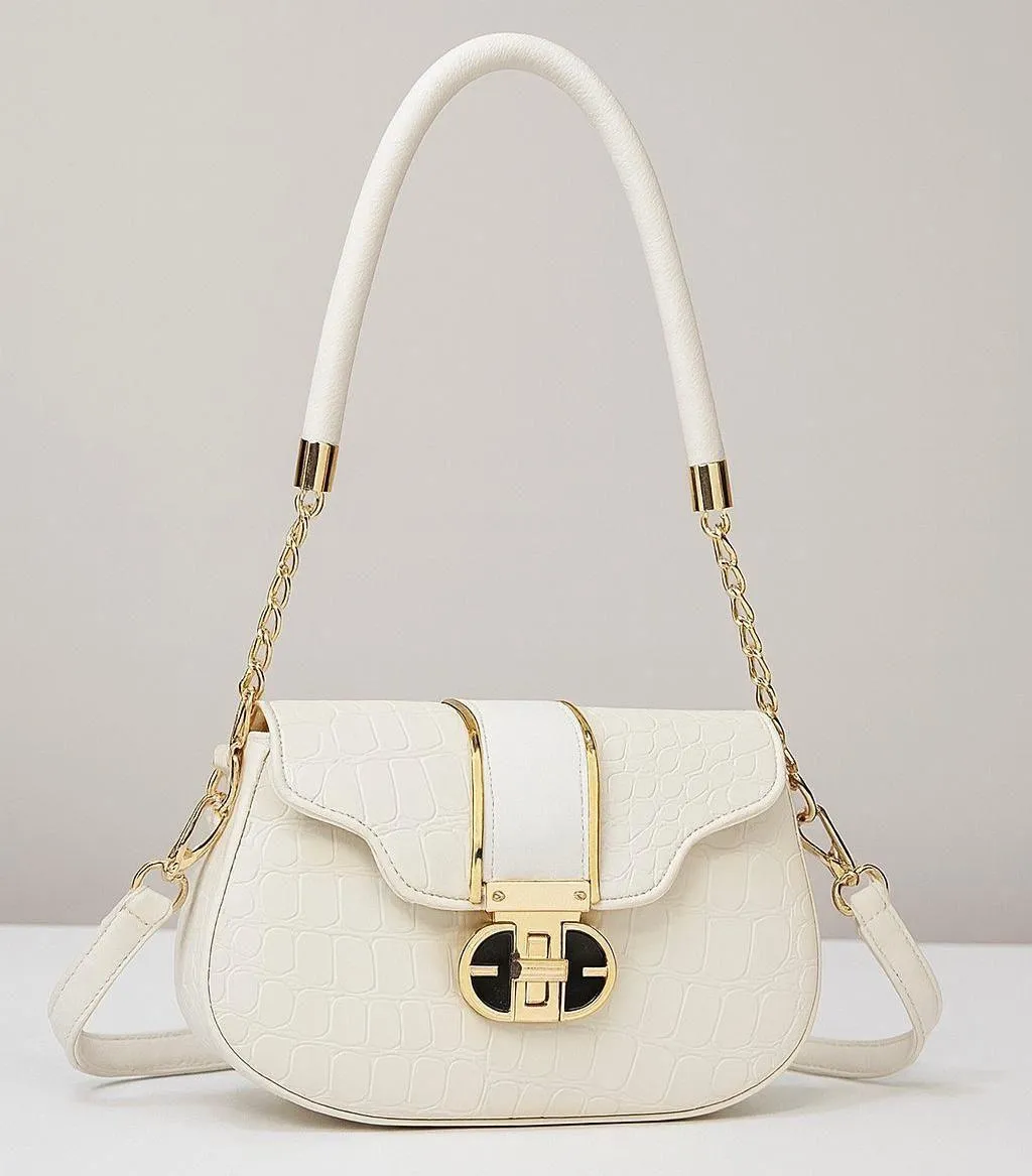 White Leather Shoulder Bag for Girls Plain Design 5x8 Inch