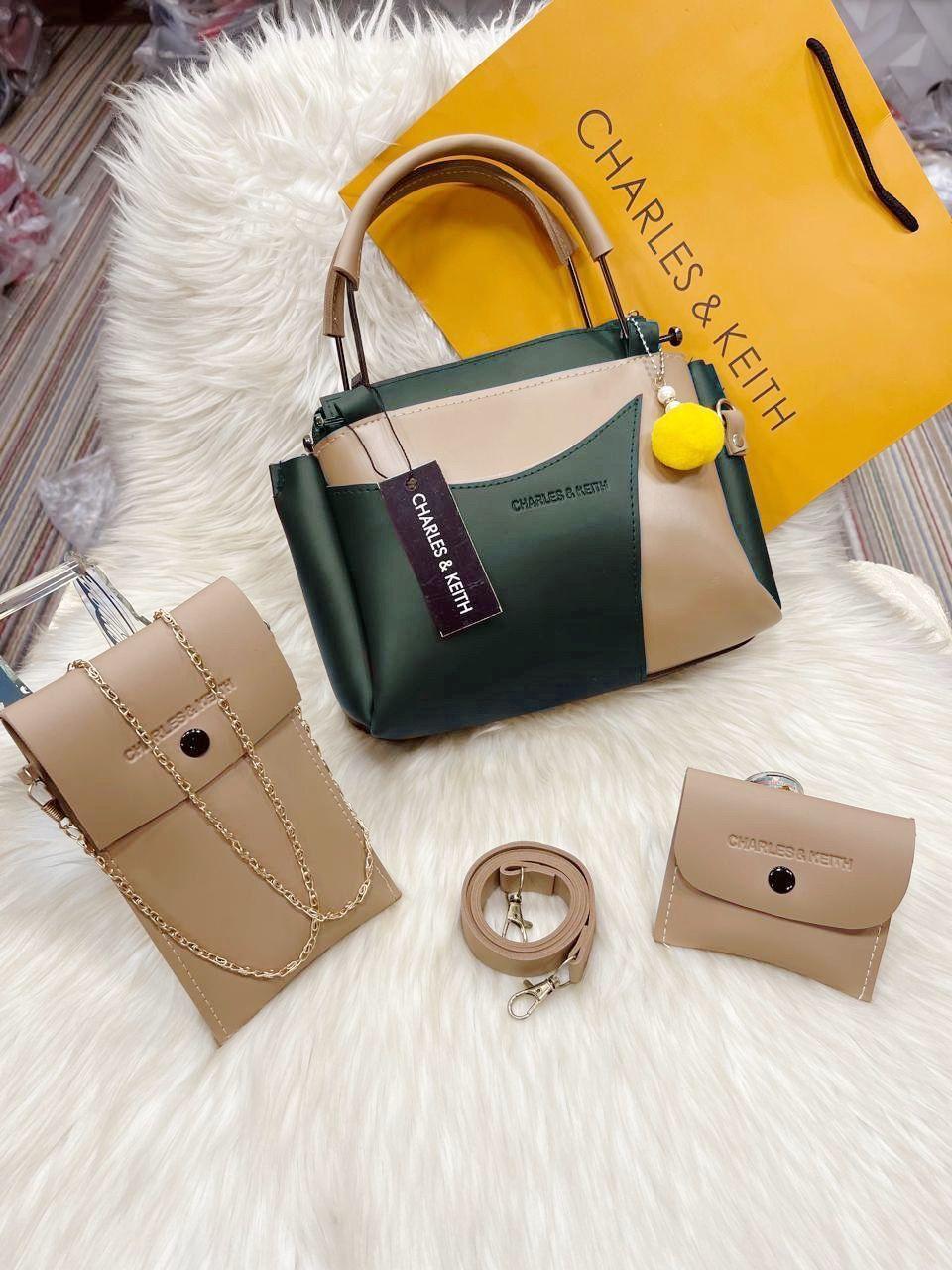 Women's PU Leather Plain Hand Bag Set