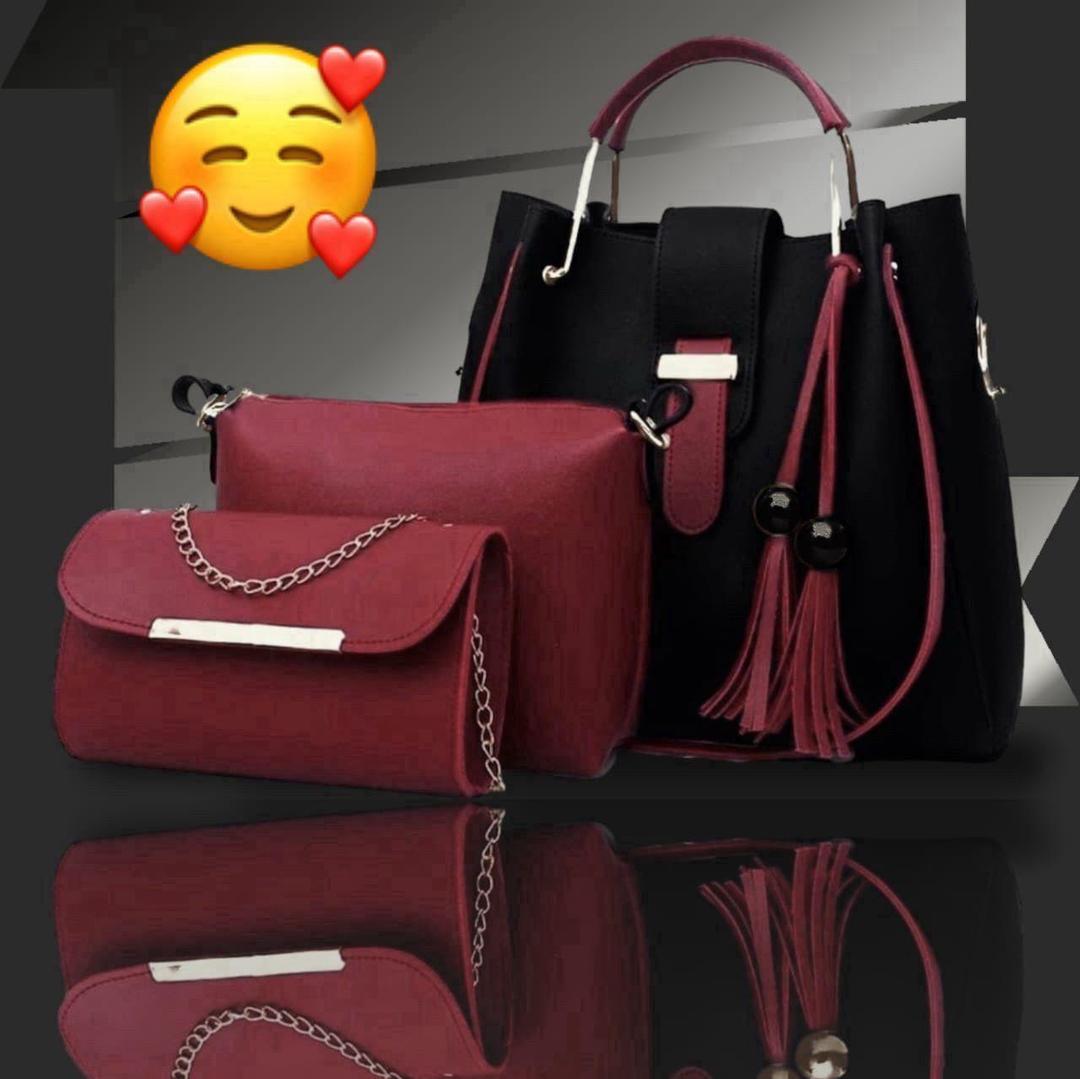 Stylish 3 Pcs Women's PU Leather Hand Bag Set in Multicolor