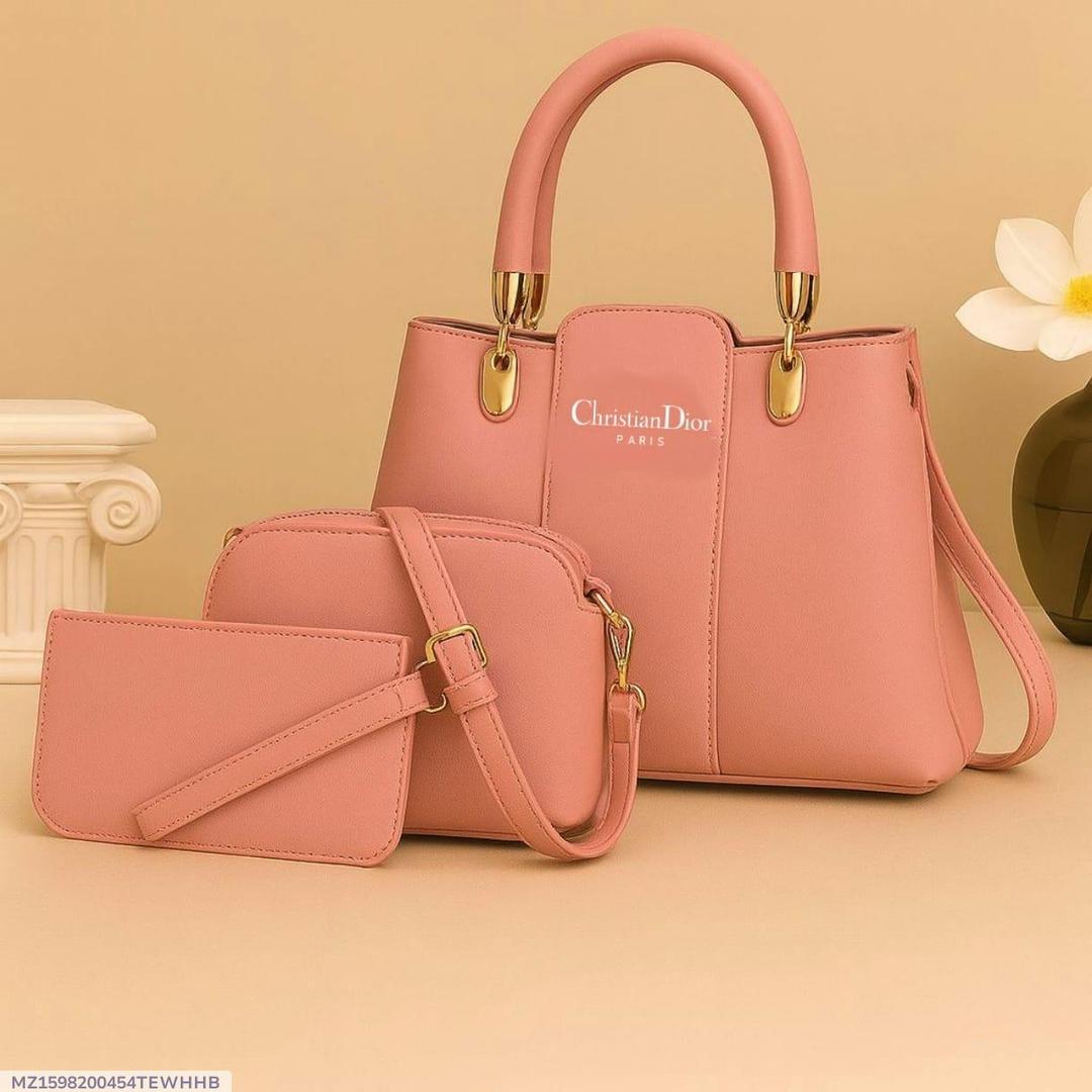 Pink Women's 3-Piece PU Leather Handbag Set
