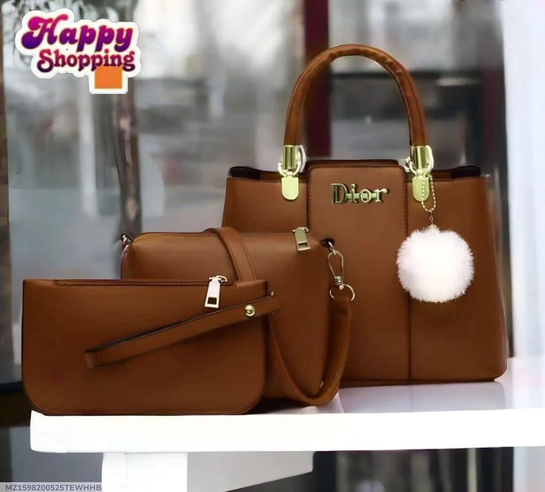Women PU Leather 3Pcs Brown Handbag Set