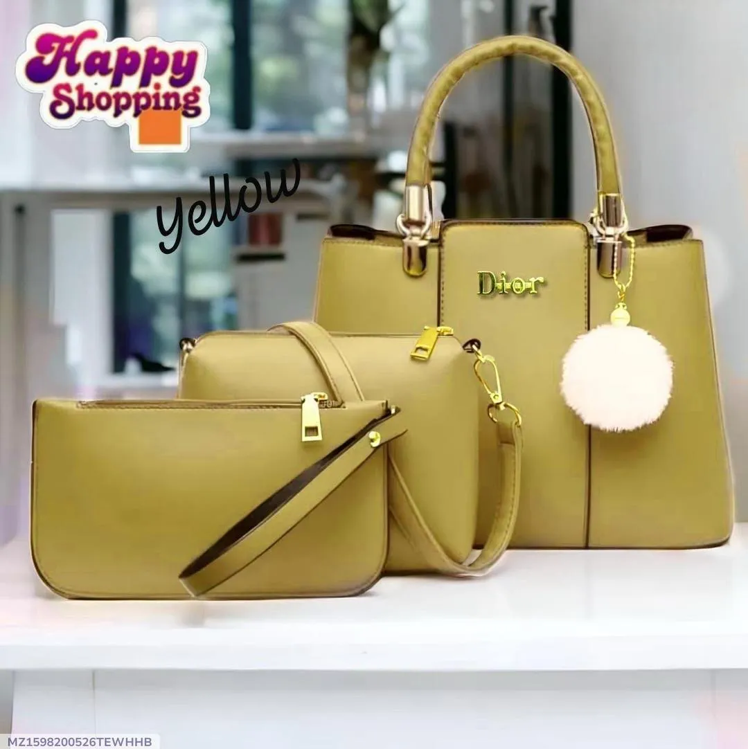 Yellow 3Pcs PU Leather Women Handbag Set