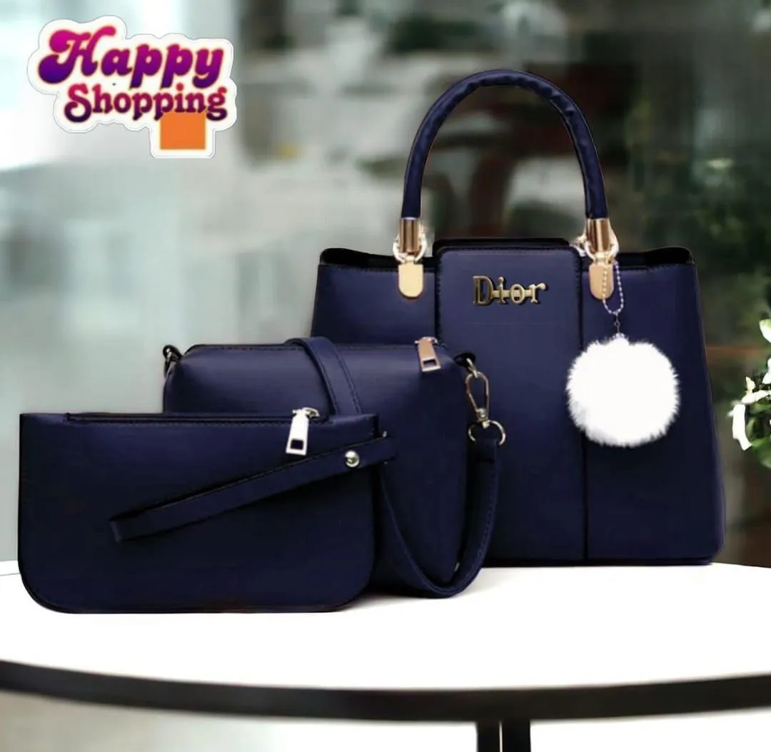 Maroon Dior Style 3Pcs PU Leather Handbag Set