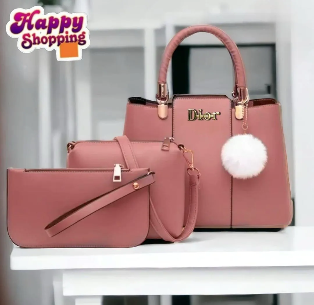 Maroon Dior Style 3Pcs PU Leather Handbag Set