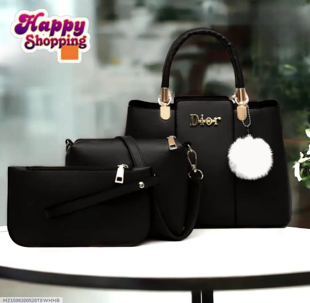 Women's Black PU Leather 3Pcs Handbag Set