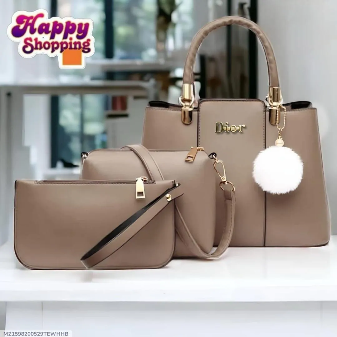 Happy Shopping Happy Shopping Women's Beige PU Leather 3Pcs Handbag Set