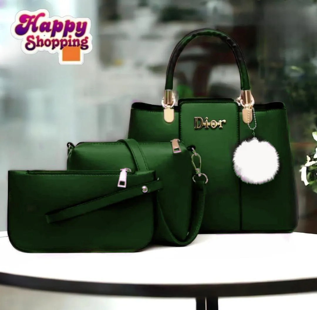 Happy Shopping Happy Shopping Women's Beige PU Leather 3Pcs Handbag Set
