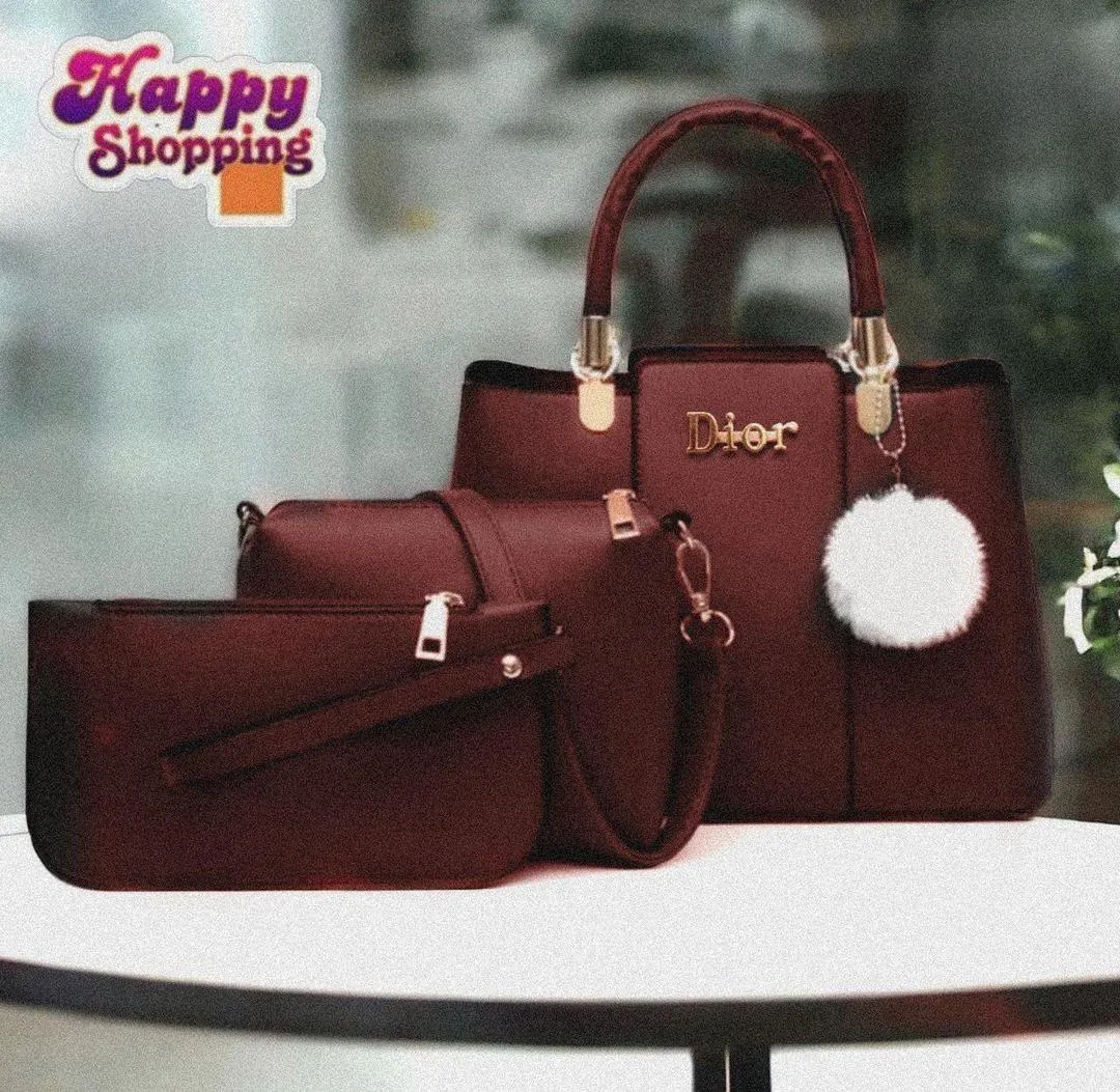 Happy Shopping Happy Shopping Women's Beige PU Leather 3Pcs Handbag Set