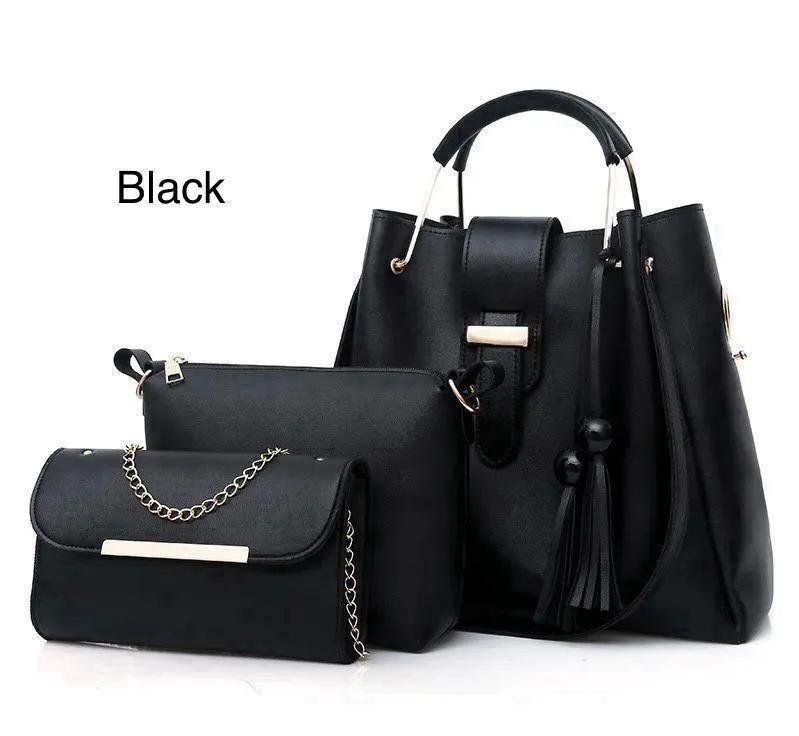 Women's PU Leather Plain Hand Bag Set