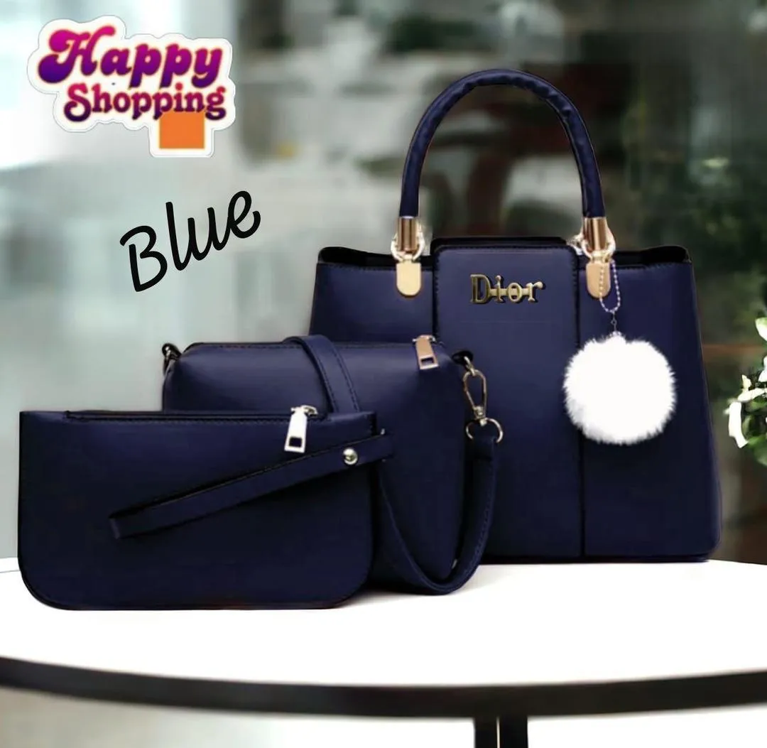 Women's PU Leather Plain Hand Bag Set