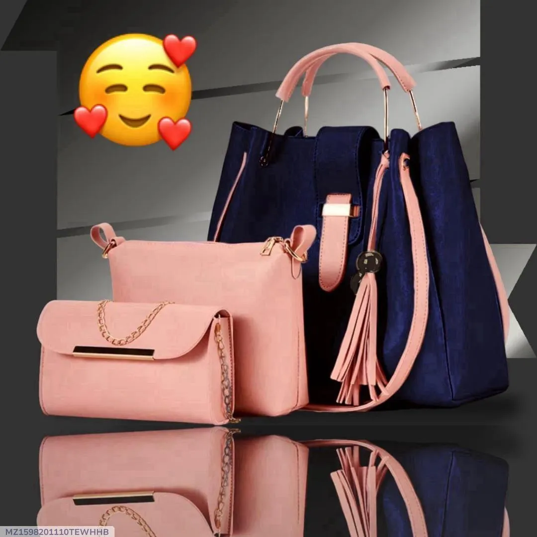 Women PU Leather 3-Piece Handbag Set Blue