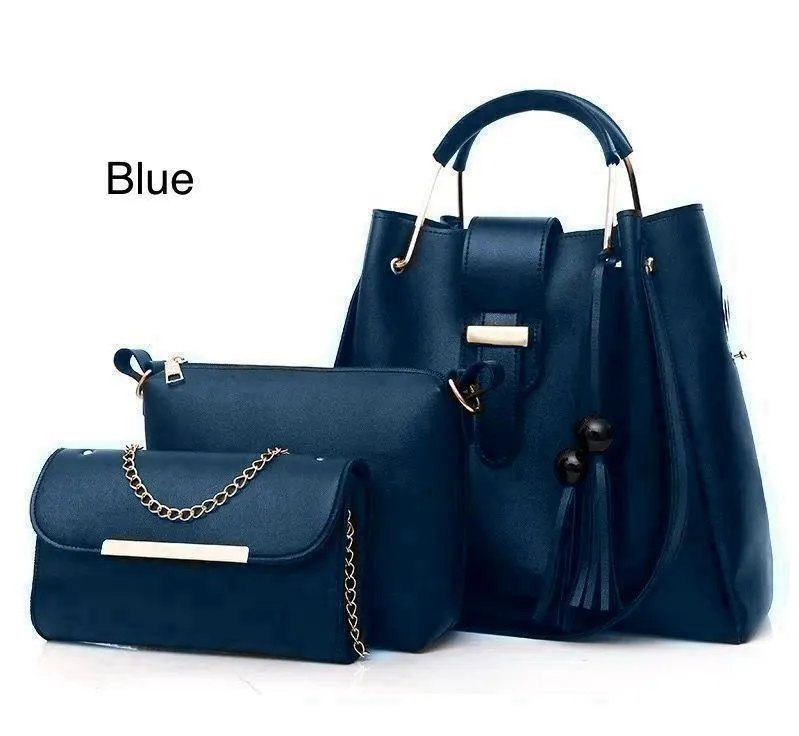 Women's PU Leather Plain Hand Bag Set
