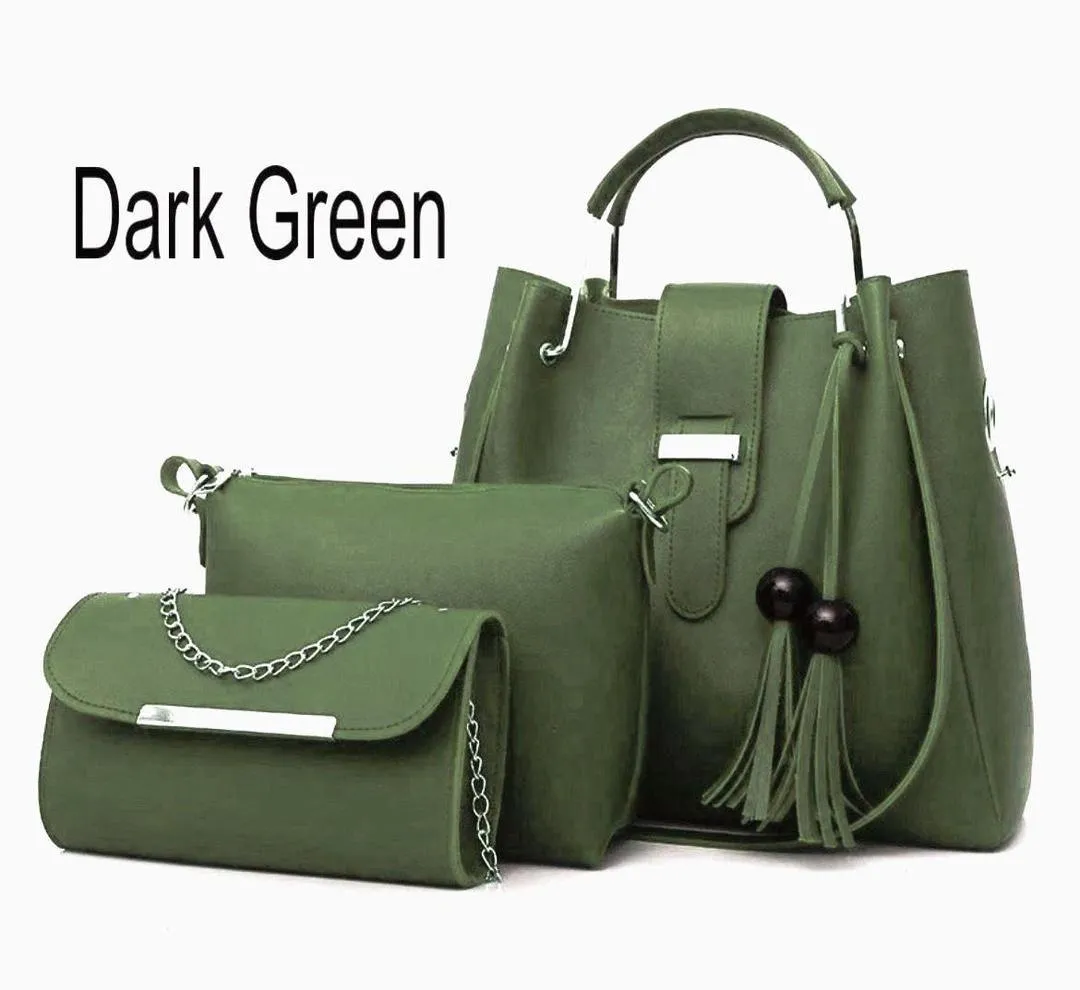 Women's PU Leather Plain Hand Bag Set