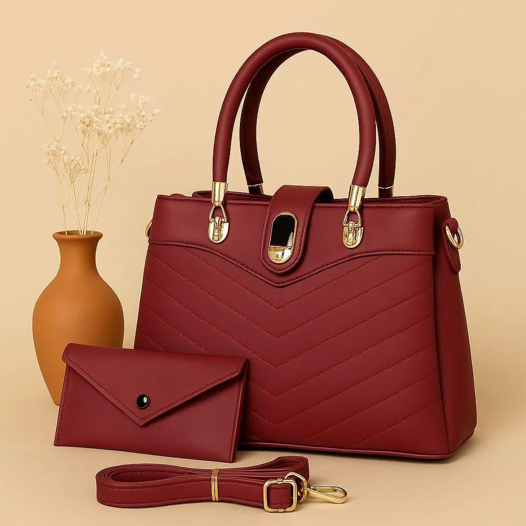 Women's PU Leather Plain Hand Bag Set
