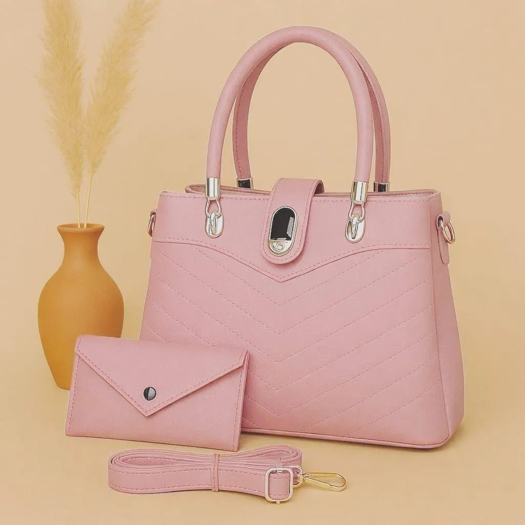 Women's PU Leather Plain Hand Bag Set