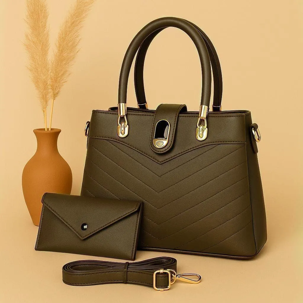 Women's PU Leather Plain Hand Bag Set