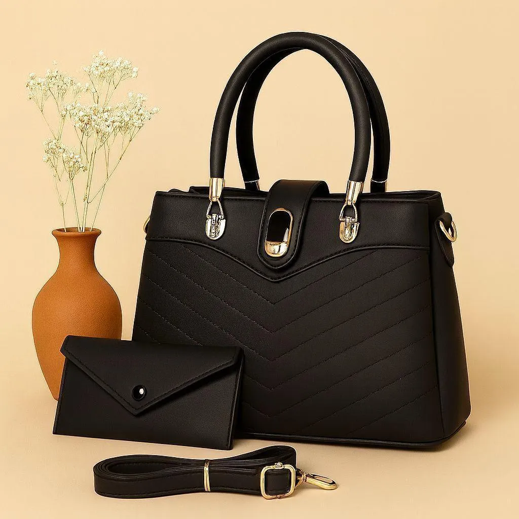 Women's PU Leather Plain Hand Bag Set