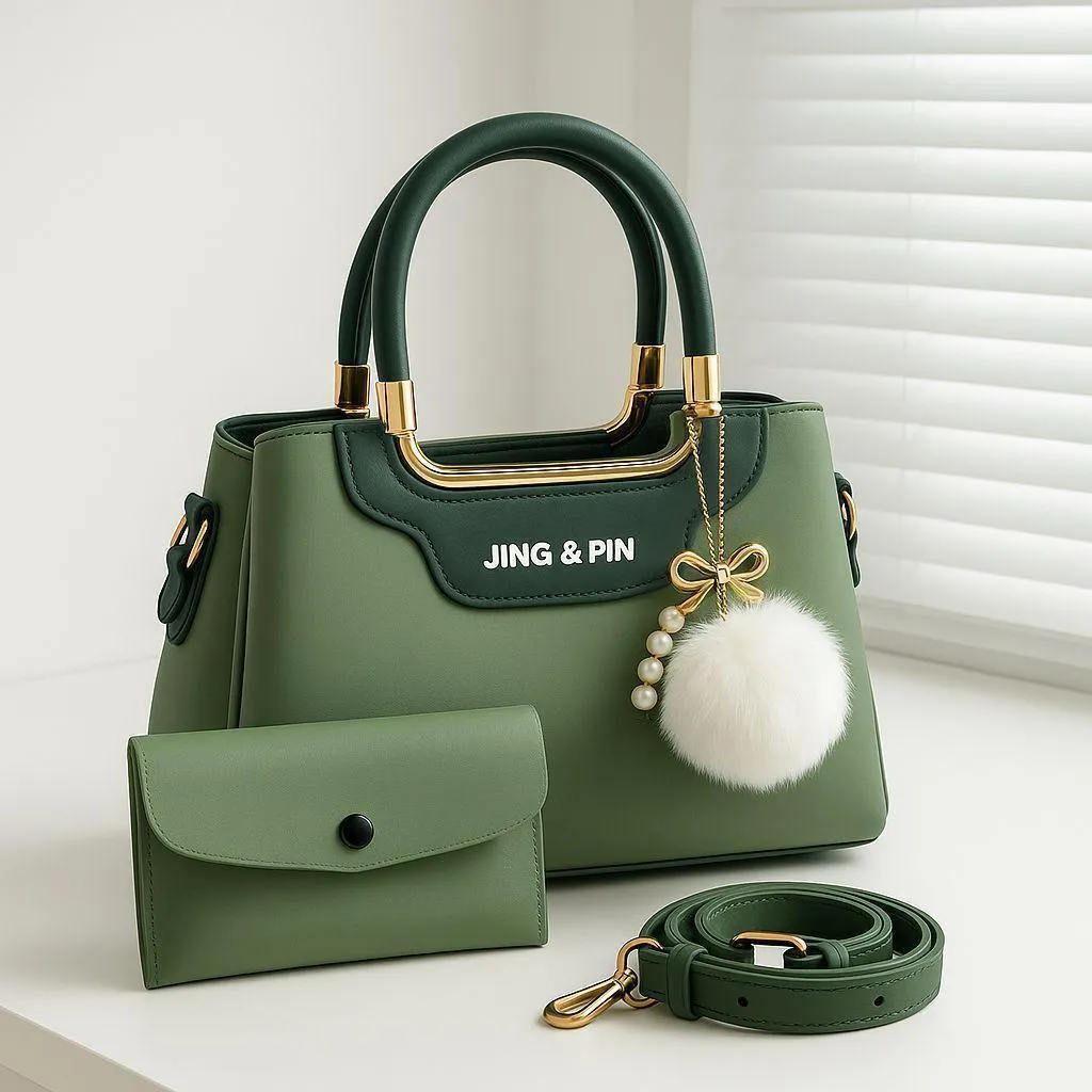 Women's PU Leather Plain Hand Bag Set
