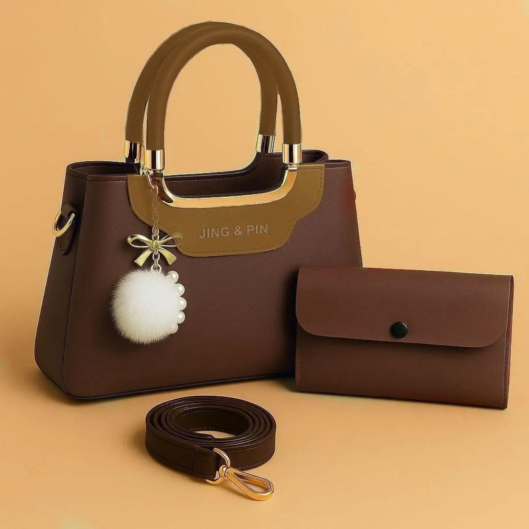 Women's PU Leather Plain Hand Bag Set