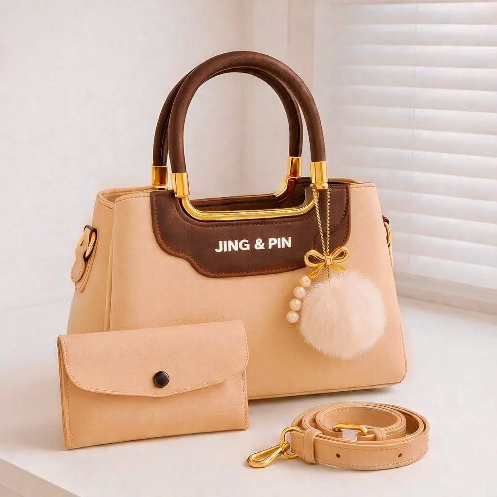 Women's PU Leather Plain Hand Bag Set