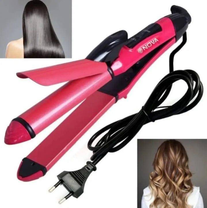 2 In 1 Hair Curler & Straightener - Lightweight and Portable, High Heat Settings