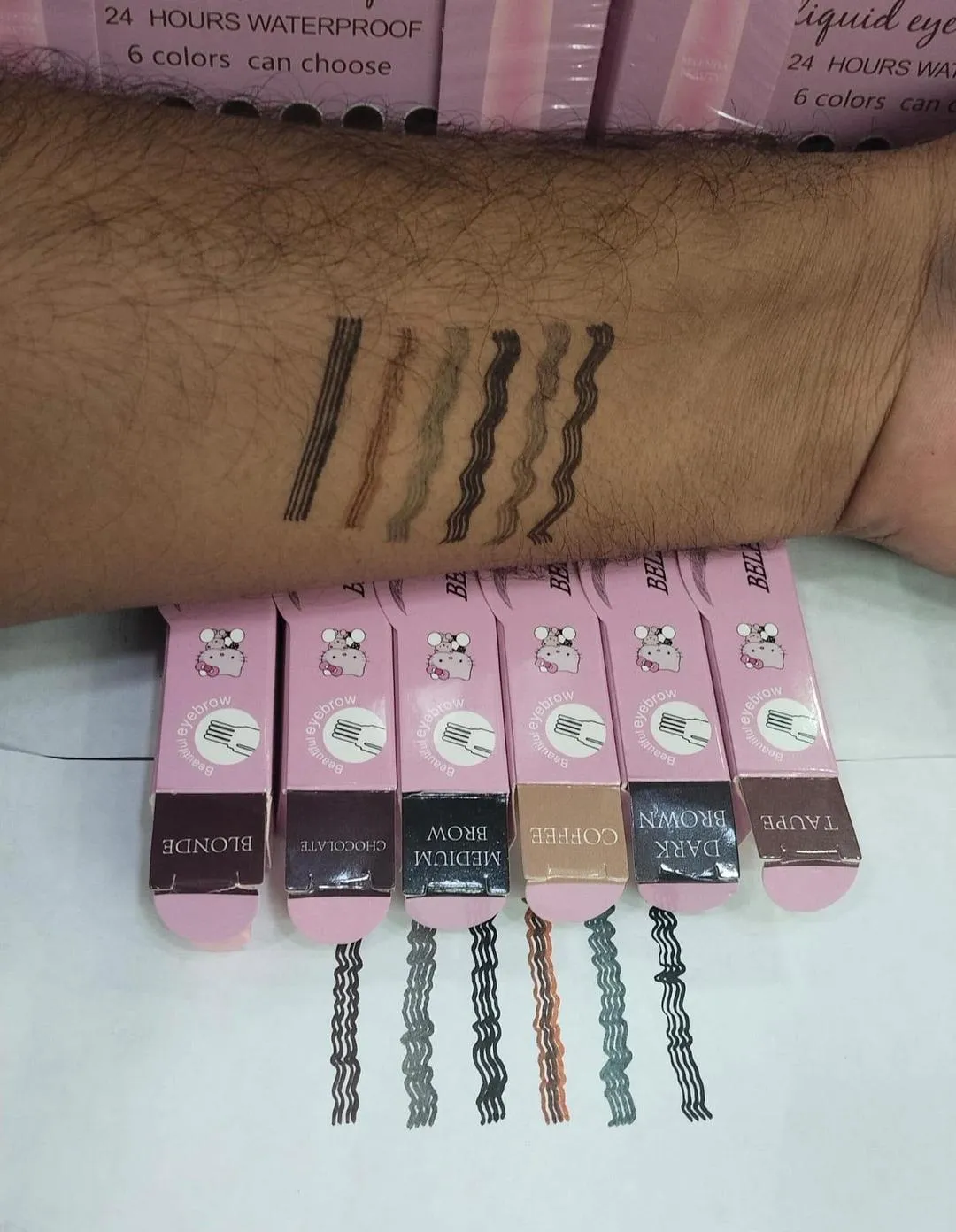 Multicolor Waterproof Eyebrow Pen - 6 Pcs High Pigmented Gel