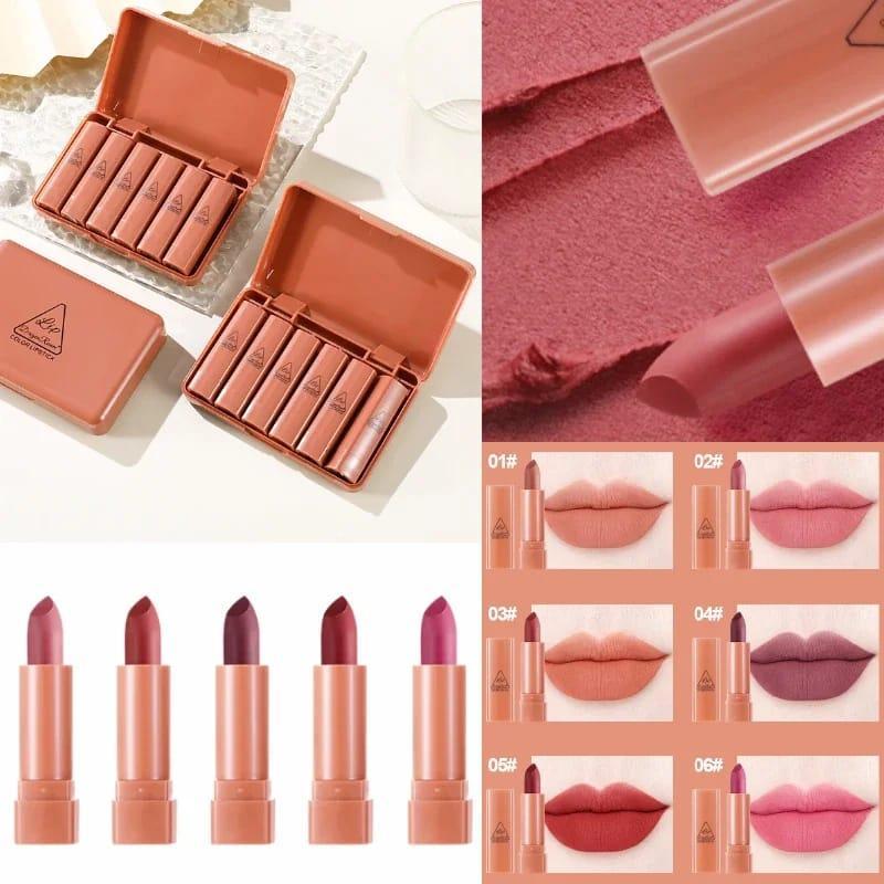 Multicolor Matte Lipstick Set - Bold Coverage - 6 Pcs