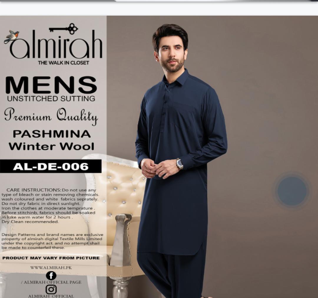 Elegant Men's Unstitched Wool Suit - Premium Plain Design for Winter