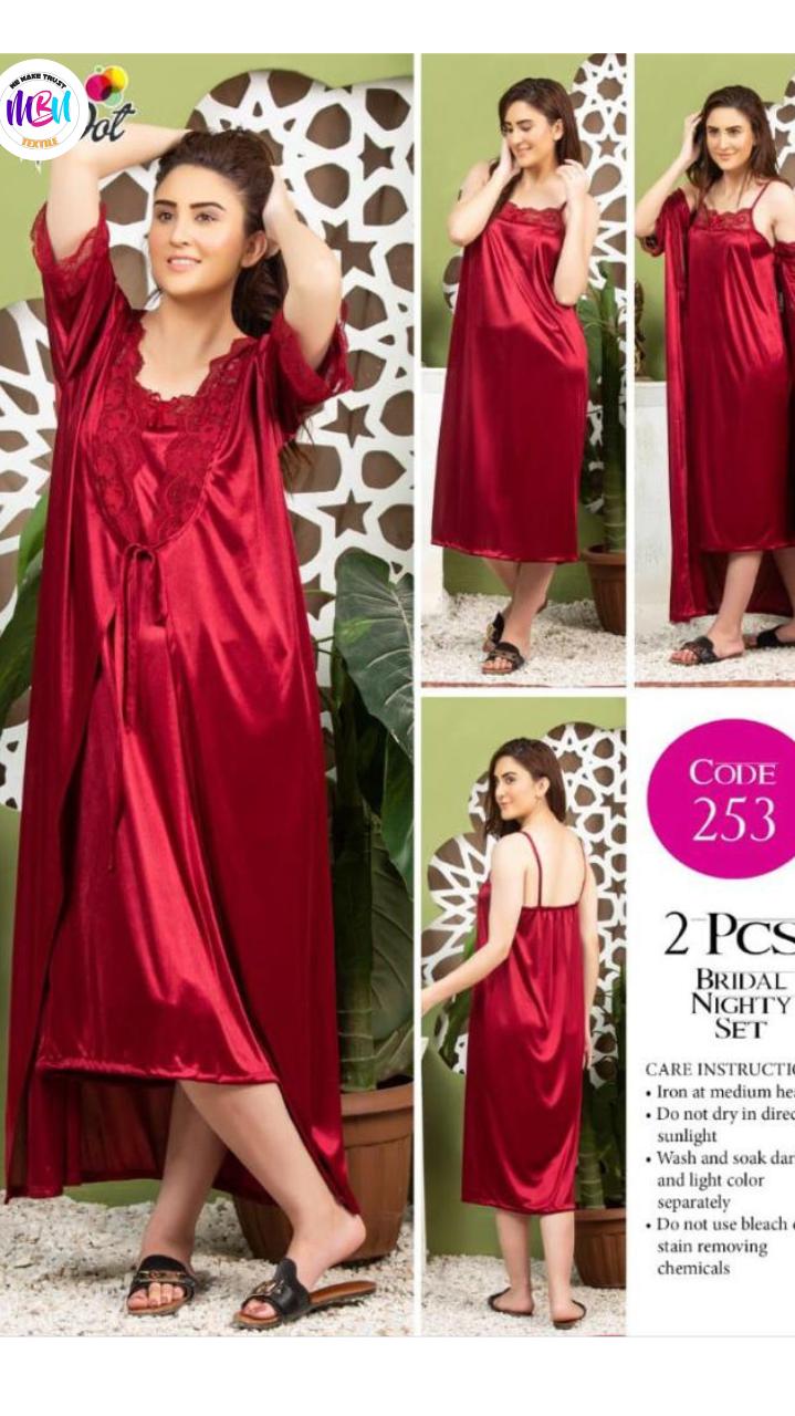 2 Pcs Women's Stitched Lace-Work Night Robe